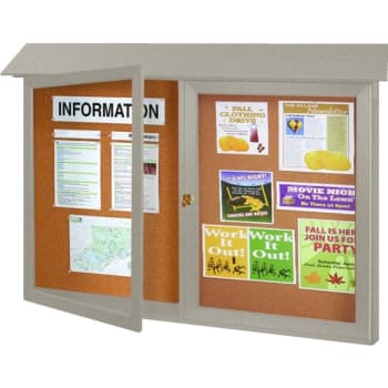 Image for Enclosed Double Door Outdoor Corkboard, Wall Mount, Gray, 45" x 3'6" from HD Supply