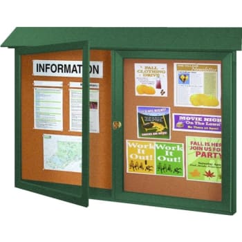 Image for Enclosed Double Door Corkboard, Wall Mount, Green, 45" x 3'6" from HD Supply