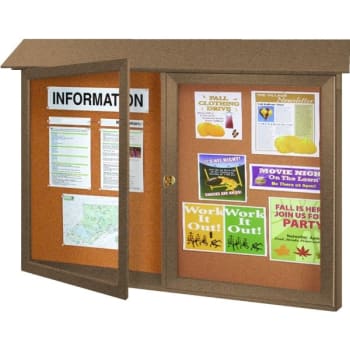 Image for Enclosed Double Door Corkboard, Wall Mount, Weathered Wood, 45" x 3'6" from HD Supply