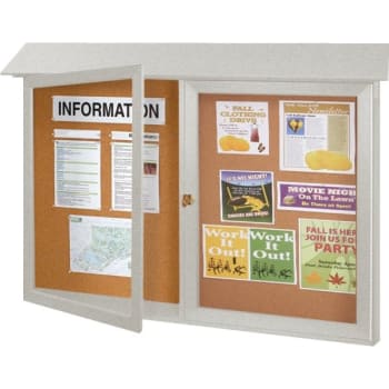 Image for Enclosed Double Door Indoor Corkboard, Wall Mount, Light Gray, 45" X 3' from HD Supply
