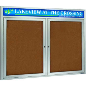 Image for Enclosed Double Door Outdoor Bulletin Board, Custom Header & Light, 48 X 36" from HD Supply