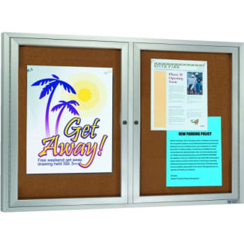 Enclosed Double Door Indoor Bulletin Board, Lighted, 48 X 36"