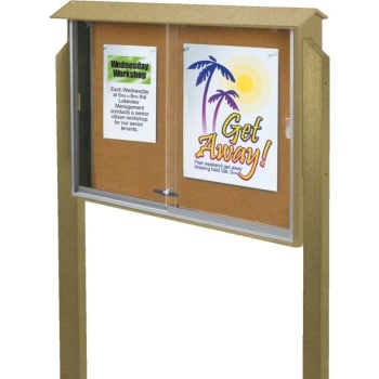 Image for Enclosed Sliding Door Corkboard, Post Mount, Sand, 45" X 3'6" from HD Supply