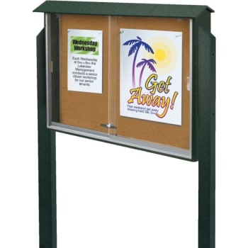 Image for Enclosed Sliding Door Corkboard, Post Mount, Green, 45" x 3'6" from HD Supply