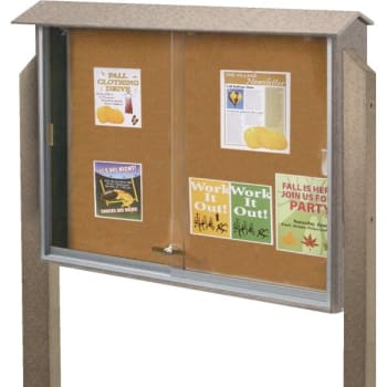 Image for Enclosed Sliding Door Corkboard, Post Mount, Sand, 52 x 40" from HD Supply