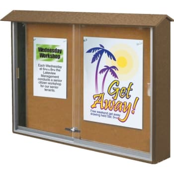 Image for Enclosed Sliding Door Indoor Corkboard, Wall Mount, Weathered Wood, 45" x 3'6" from HD Supply