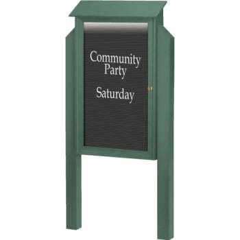 Enclosed Single Door Outdoor Letter Board, Lighted Post Mount, Green, 38 X 54"