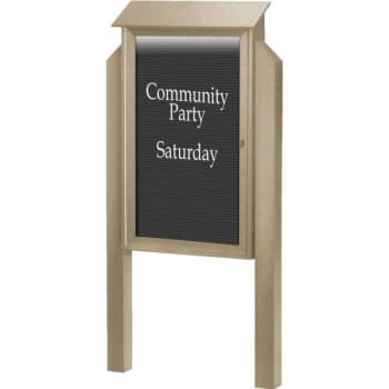 Image for Enclosed Single Door Outdoor Letter Board, Light Post, Weathered Wood, 32 x 48" from HD Supply