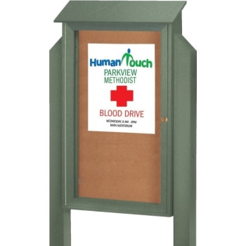 Image for Enclosed Single Door Outdoor Corkboard, Light Post, Woodland Green, 38 x 54" from HD Supply