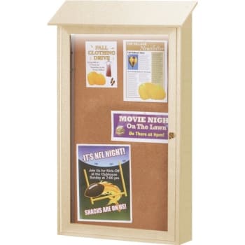 Image for Enclosed Single Door Corkboard, Lighted Wall Mount, Sand, 38 x 54" from HD Supply