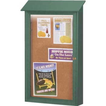 Image for Enclosed Single Door Corkboard, Lighted Wall Mount, Woodland Green, 38 X 54" from HD Supply