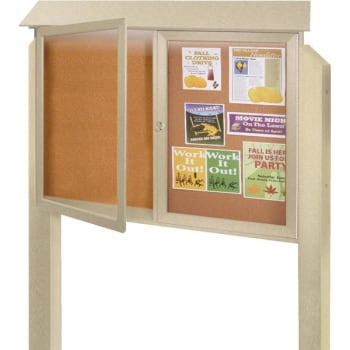 Image for Enclosed Double Door Corkboard, Lighted Post Mount, Sand, 52 x 40" from HD Supply