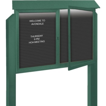 Image for Enclosed Double Door Outdoor Letter Board, Lighted Post Mount, Green, 52 X 40" from HD Supply
