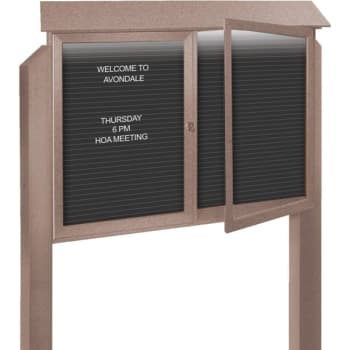 Enclosed Double Door Letter Board, Light Post, Weathered Wood, 45" x 3'
