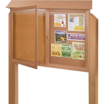 Image for Enclosed Double Door Outdoor Corkboard, Lighted Wall Mount, Cedar, 52 x 40" from HD Supply