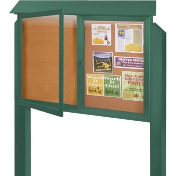 Image for Enclosed Double Door Corkboard, Lighted Post Mount, Green, 45" x 3'6" from HD Supply
