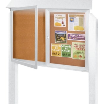 Image for Enclosed Double Door Corkboard, Lighted Post Mount, White, 52 x 40" from HD Supply