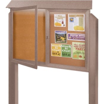 Image for Enclosed Double Door Corkboard, Light Post, Weathered Wood, 45" X 3'6" from HD Supply