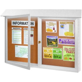 Image for Enclosed Double Door Corkboard, Lighted Wall Mount, White, 45" x 3'6" from HD Supply