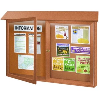 Image for Enclosed Double Door Corkboard, Lighted Wall Mount, Cedar, 45" x 3'6" from HD Supply