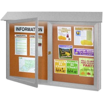 Image for Enclosed Double Door Corkboard, Lighted Wall Mount, Light Gray, 45" x 3'6" from HD Supply