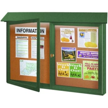 Image for Enclosed Double Door Corkboard, Lighted Wall Mount, Woodland Green, 45" x 3'6" from HD Supply