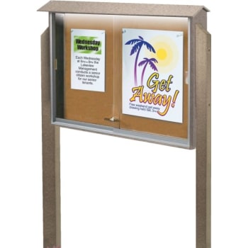 Image for Enclosed Sliding Door Corkboard, Lighted Post Mount, Sand, 52 X 40" from HD Supply