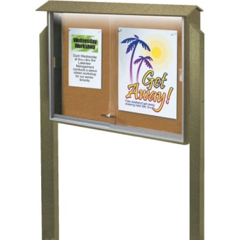 Image for Enclosed Sliding Door Corkboard, Lighted Post Mount, Weathered Wood, 52 x 40" from HD Supply