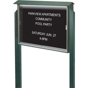 Image for Enclosed Sliding Door Outdoor Letter Board, Lighted Post Mount, Green, 45" x3'6" from HD Supply
