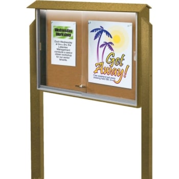 Image for Enclosed Single Door Corkboard, Lighted Post Mount, Cedar, 45" x 3'6" from HD Supply