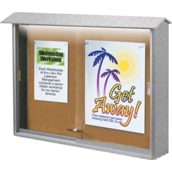 Image for Enclosed Sliding Door Corkboard, Lighted Wall Mount, Light Gray, 52 x 40" from HD Supply