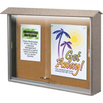 Image for Enclosed Sliding Door Corkboard, Lighted Wall Mount, Sand, 45" x 3'6" from HD Supply