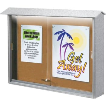 Image for Enclosed Sliding Door Corkboard, Lighted Wall Mount, White, 45" x 3'6" from HD Supply