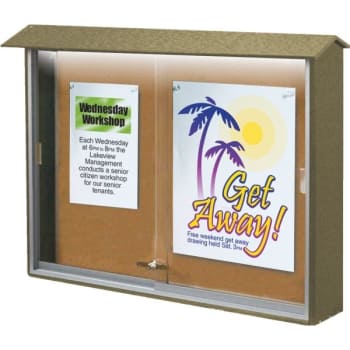 Image for Enclosed Sliding Door Corkboard, Lighted Wall Mount, Weathered Wood, 52 x 40" from HD Supply