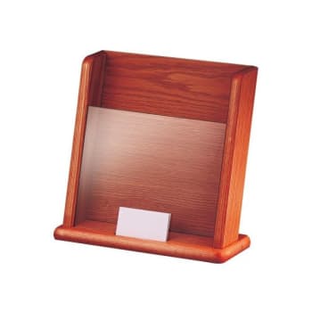 Tabletop Literature Rack With Business Card Holder, Dark Red Mahogany Finish