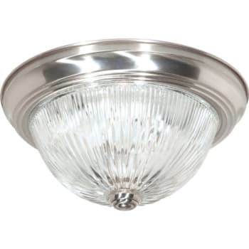 SATCO® Nickel Two-Light 11 Flush Mount With Clear Ribbed Glass