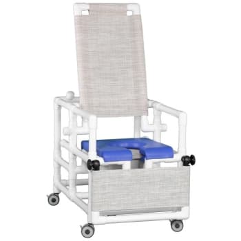 IPU® Deluxe Reclining Shower Commode Blue Soft Seat Seat Belt Left In Linen