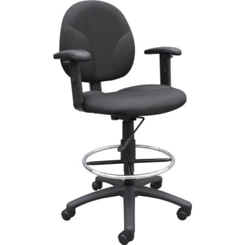 Boss Drafting Stool With Arms, Fabric Seat, Black