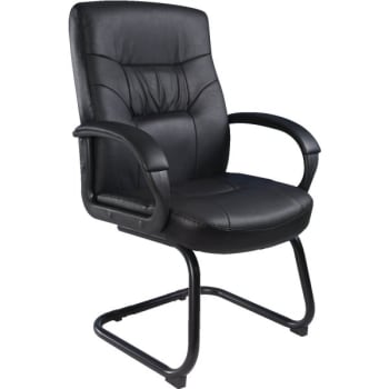 Image for Boss LeatherPlus Executive Guest Chair, Padded Armrests, Sled Base, Black from HD Supply