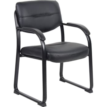 Boss High Back LeatherPlus Side Chair With Arms, Sled Base, Black
