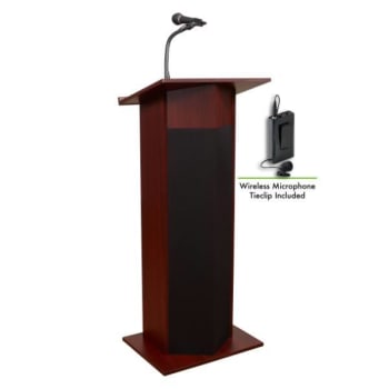 Oklahoma Sound Power Plus Lectern With Wireless Tie Clip Microphone, Mahogany