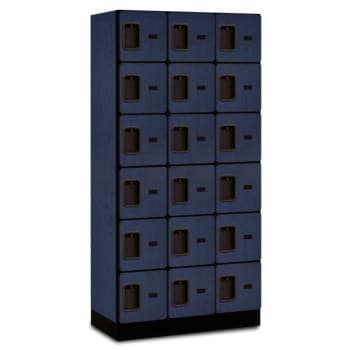 Designer Six Tier Wood Locker, Blue, 3-Wide