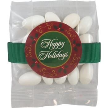 Holiday Sweet Packs, Jordan Almonds, "happy Holidays" With Green Ribbon
