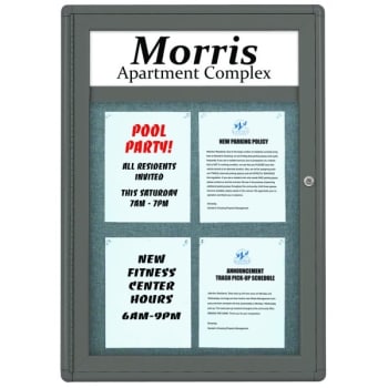 Image for Enclosed Single Door Indoor Bulletin Board, Wall Mount, Gray, 24 X 34" from HD Supply