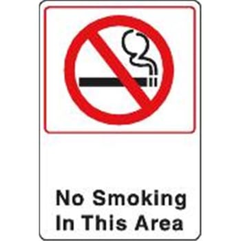 No Smoking In This Area Interior Sign, 6 X 9