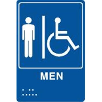 Image for Braille Restroom Sign "men" And Handicapped Symbol, Blue/white 6 X 9", Plastic from HD Supply