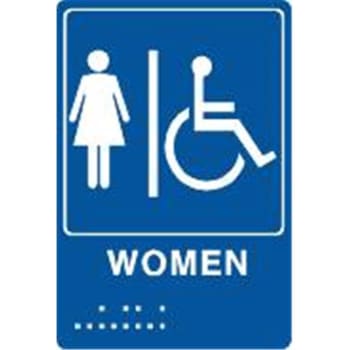 Image for Braille Restroom Sign "WOMEN" And Handicapped Symbol, Blue/White 6 x 9", Plastic from HD Supply
