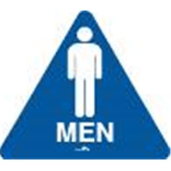 Braille "men" Restroom Sign, California Complaint, Blue/white, Plastic