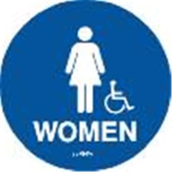Braille "women" Restroom Sign, California Complaint,  Blue/white, Plastic