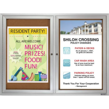 Image for Enclosed Indoor Cork Bulletin Board, Aluminum Frame, Acrylic Door, 48 X 36" from HD Supply